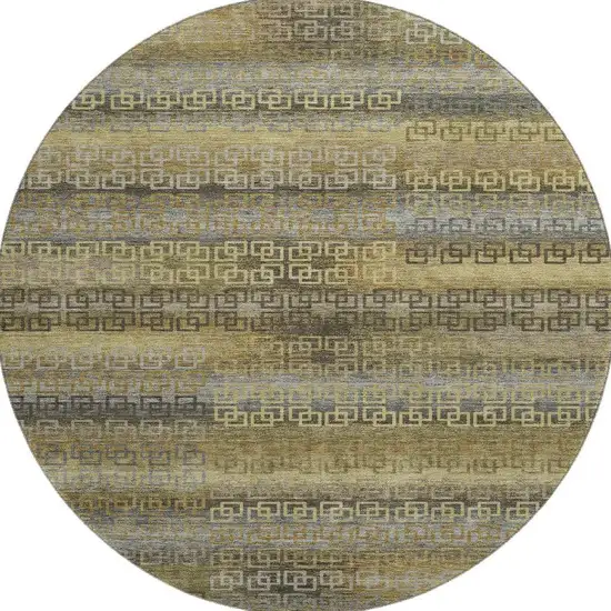 8' Wheat And Brown Striped Washable Round Rug With UV Protection Photo 3