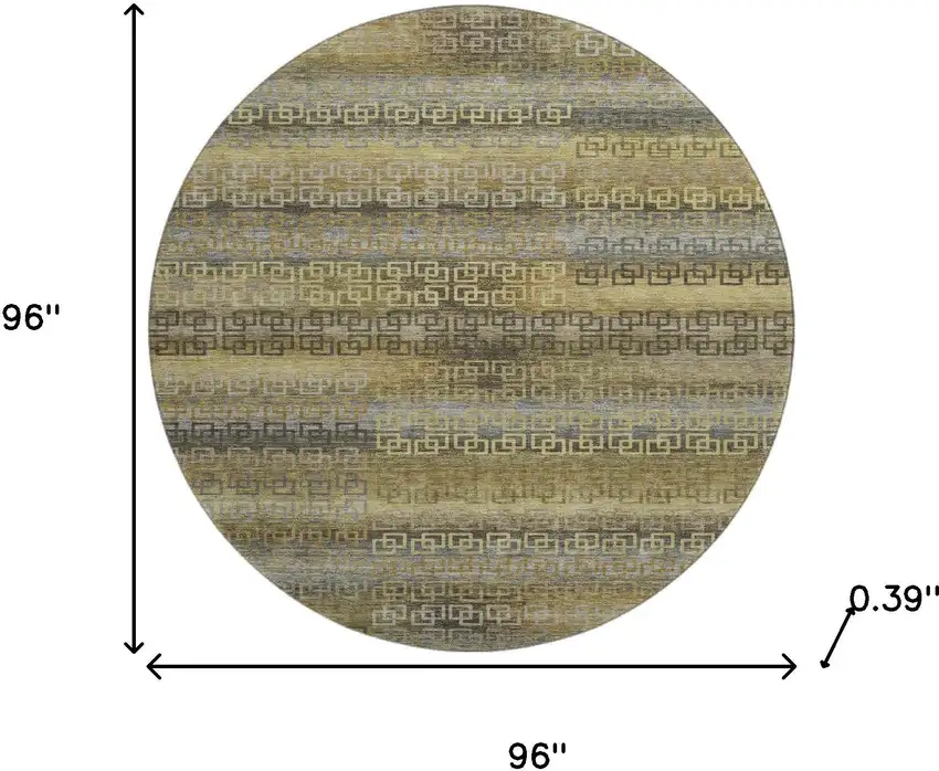 8' Wheat And Brown Striped Washable Round Rug With UV Protection Photo 7