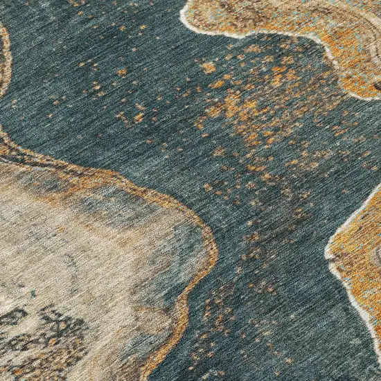 8' Wheat And Charcoal Round Abstract Washable Indoor Outdoor Area Rug Photo 8