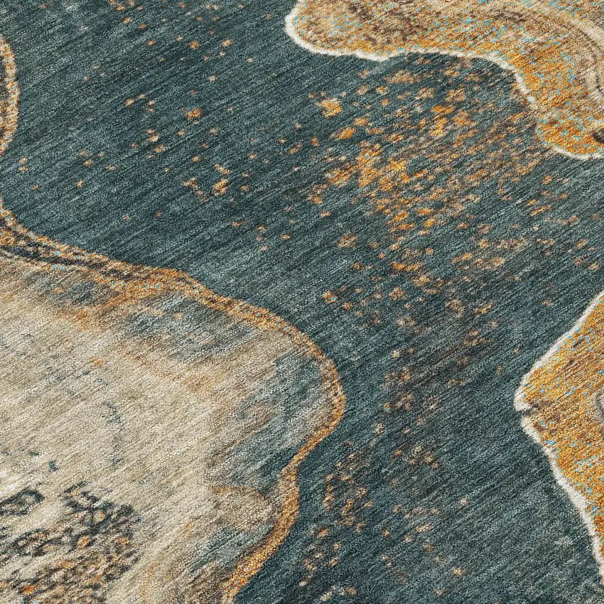 8' Wheat And Charcoal Round Abstract Washable Indoor Outdoor Area Rug Photo 8