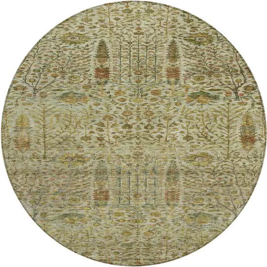 8' Wheat And Fern Green Round Floral Washable Indoor Outdoor Area Rug Photo 1