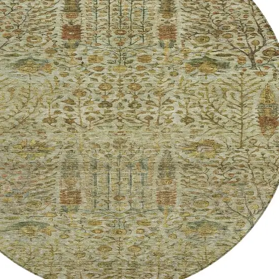 8' Wheat And Fern Green Round Floral Washable Indoor Outdoor Area Rug Photo 4