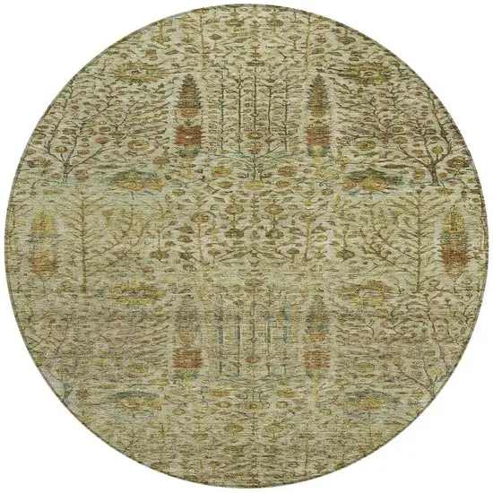 8' Wheat And Fern Green Round Floral Washable Indoor Outdoor Area Rug Photo 3