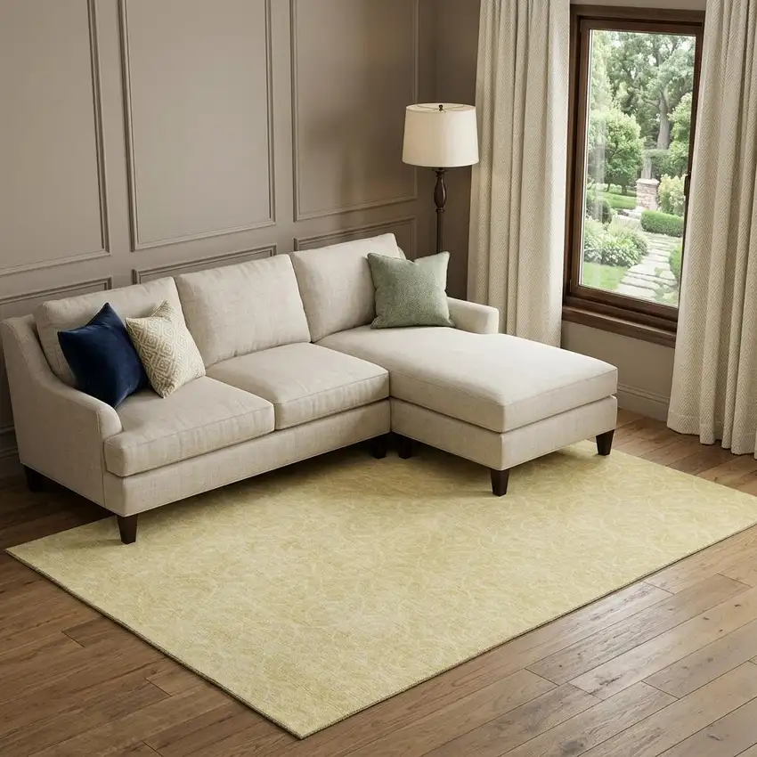 8' Wheat And Gold Geometric Washable Area Rug With UV Protection Photo 1