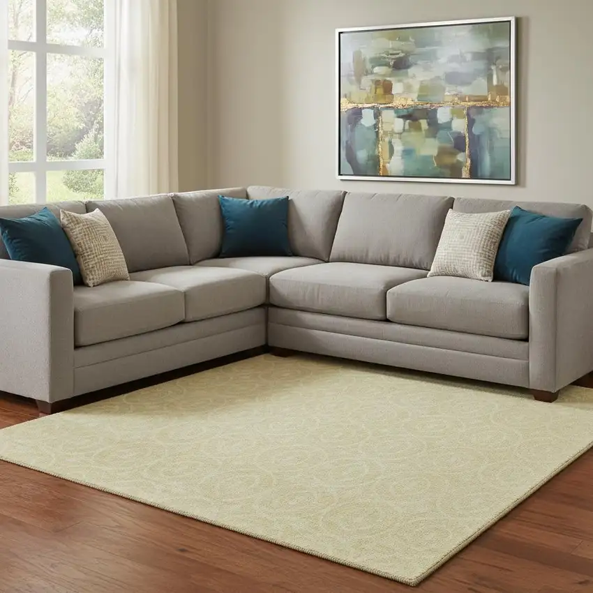 8' Wheat And Gold Geometric Washable Area Rug With UV Protection Photo 2