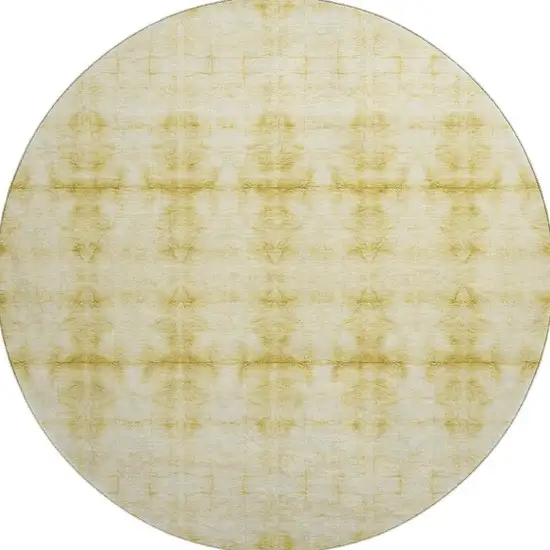 8' Wheat And Gold Geometric Washable Round Rug With UV Protection Photo 3