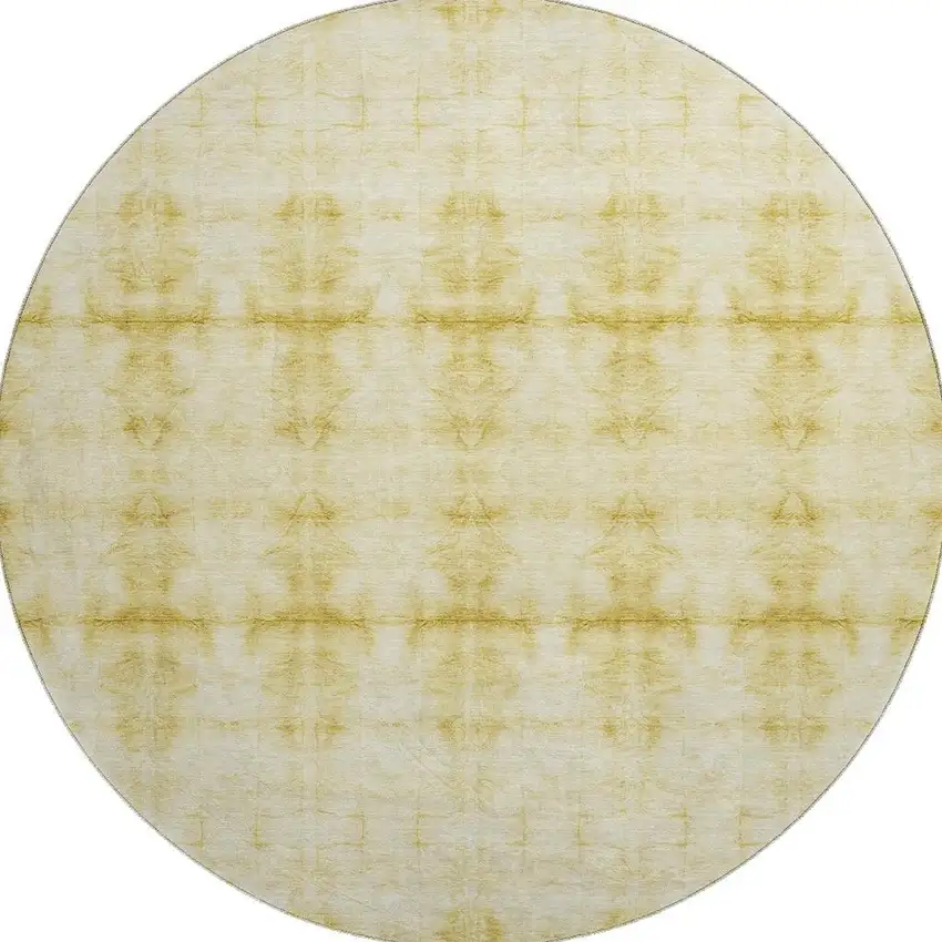 8' Wheat And Gold Geometric Washable Round Rug With UV Protection Photo 3