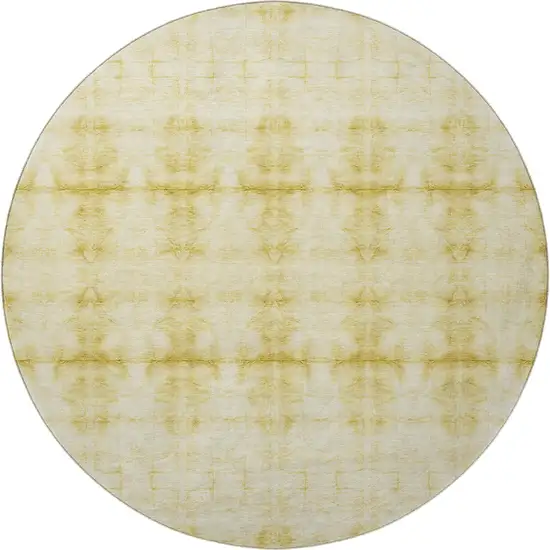 8' Wheat And Gold Geometric Washable Round Rug With UV Protection Photo 4