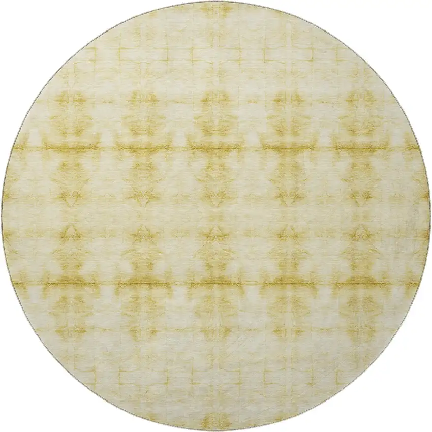 8' Wheat And Gold Geometric Washable Round Rug With UV Protection Photo 4