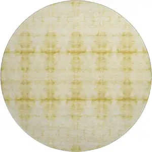 Photo of 8' Wheat And Gold Geometric Washable Round Rug With UV Protection