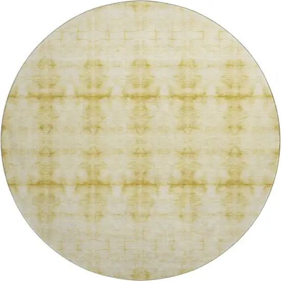 8' Wheat And Gold Geometric Washable Round Rug With UV Protection Photo 1