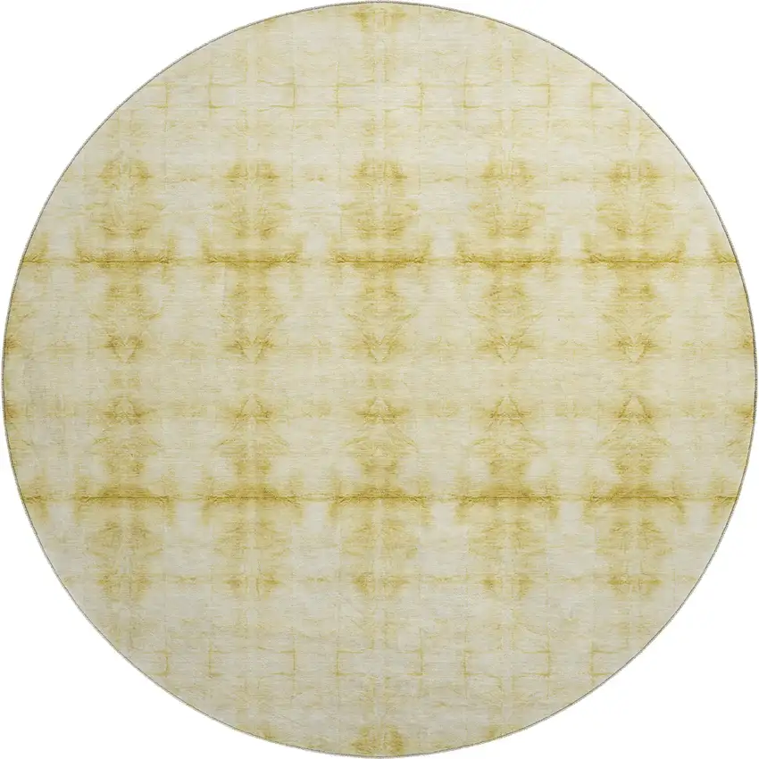 8' Wheat And Gold Geometric Washable Round Rug With UV Protection Photo 1
