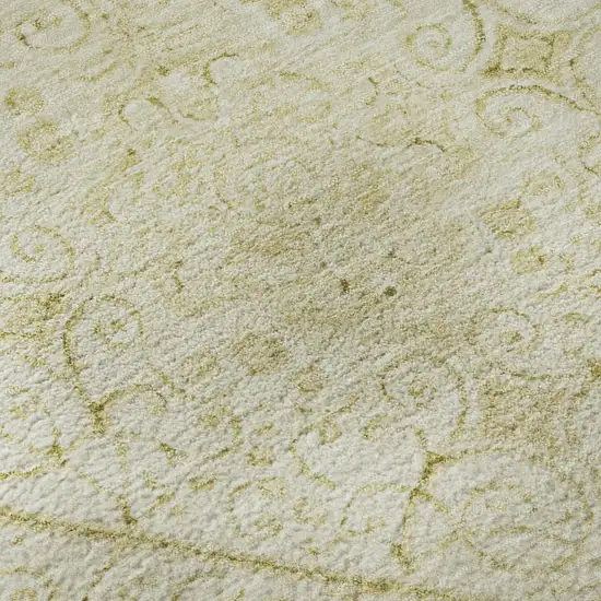 8' Wheat And Gold Geometric Washable Round Rug With UV Protection Photo 8