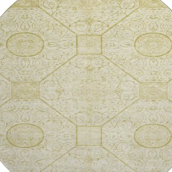 8' Wheat And Gold Geometric Washable Round Rug With UV Protection Photo 2