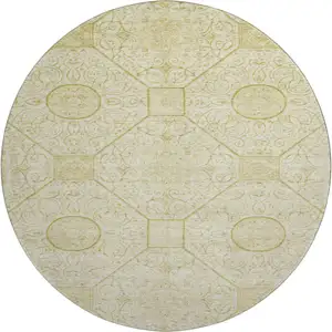 Photo of 8' Wheat And Gold Geometric Washable Round Rug With UV Protection