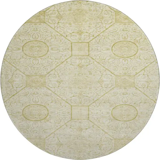 8' Wheat And Gold Geometric Washable Round Rug With UV Protection Photo 1