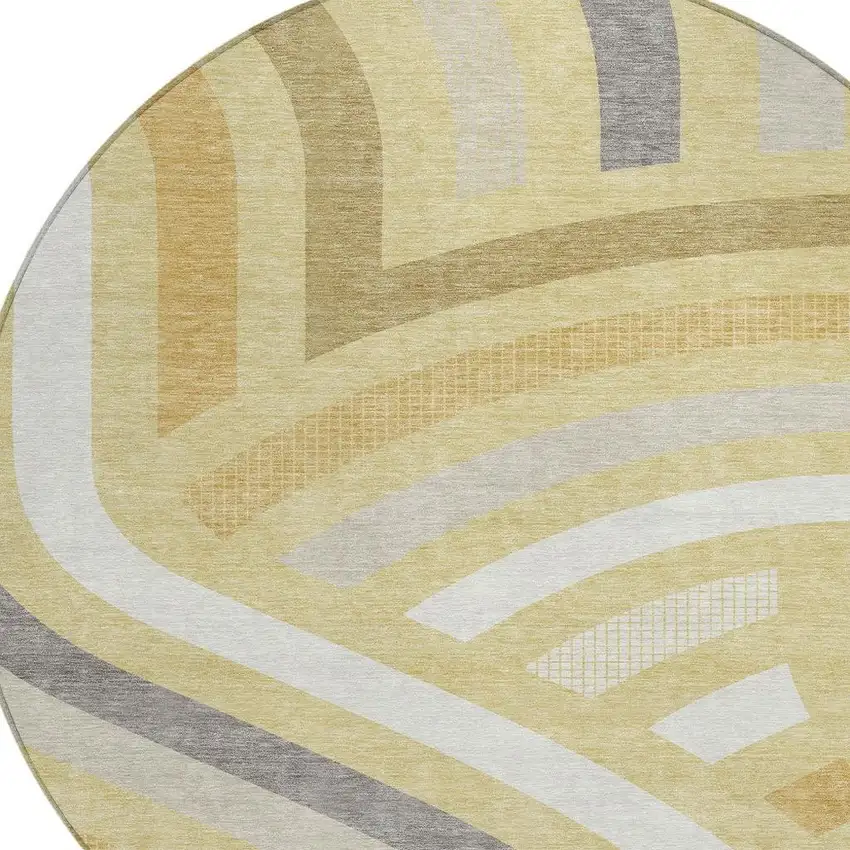 8' Wheat And Gold Round Abstract Washable Indoor Outdoor Area Rug Photo 2