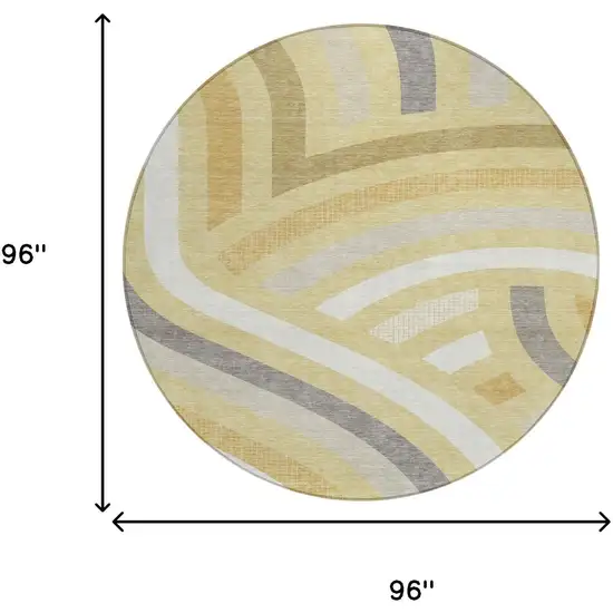 8' Wheat And Gold Round Abstract Washable Indoor Outdoor Area Rug Photo 8