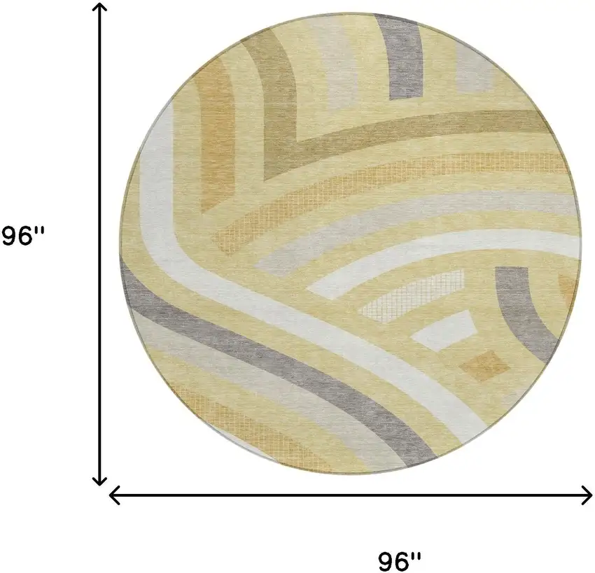 8' Wheat And Gold Round Abstract Washable Indoor Outdoor Area Rug Photo 8