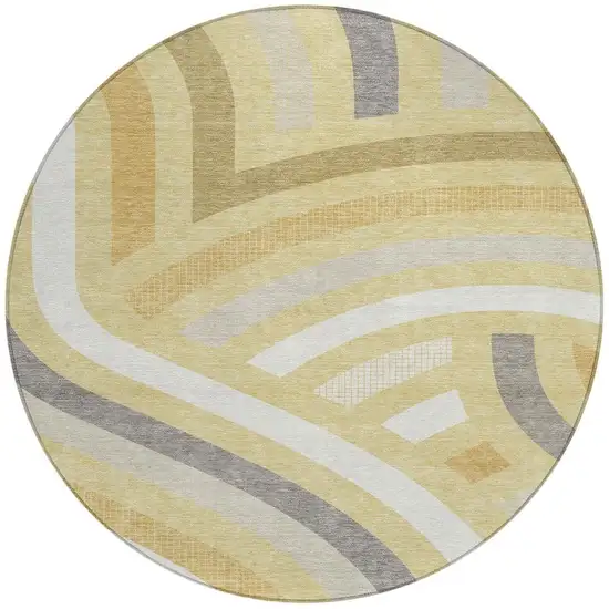 8' Wheat And Gold Round Abstract Washable Indoor Outdoor Area Rug Photo 3