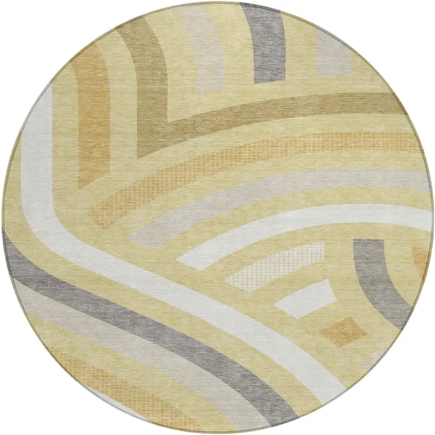 8' Wheat And Gold Round Abstract Washable Indoor Outdoor Area Rug Photo 1