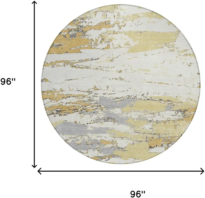 8' Wheat And Gold Round Abstract Washable Indoor Outdoor Area Rug Photo 5