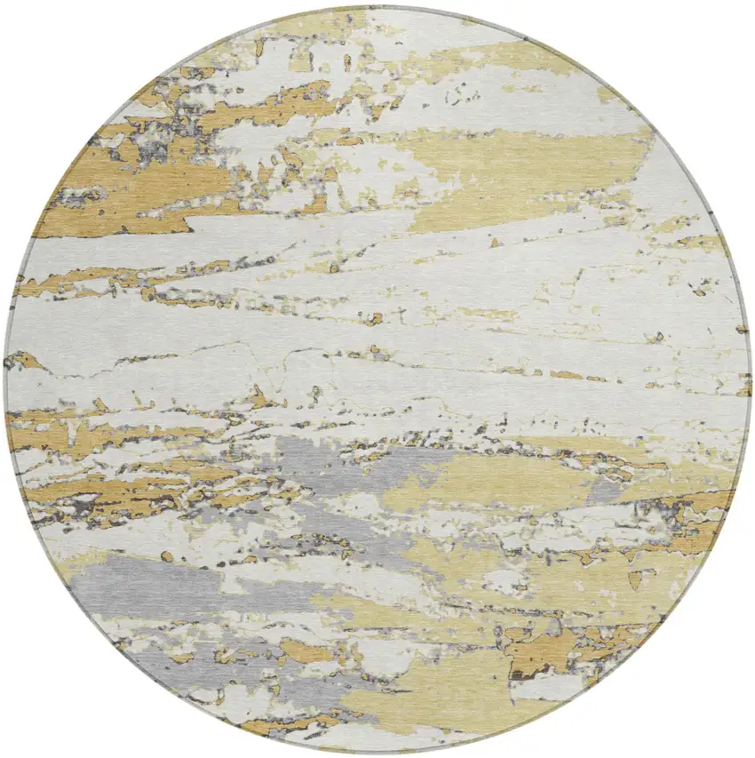 8' Wheat And Gold Round Abstract Washable Indoor Outdoor Area Rug Photo 2
