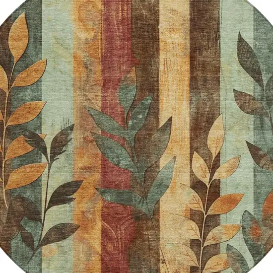 8' Wheat And Gold Round Floral Washable Indoor Outdoor Area Rug Photo 9