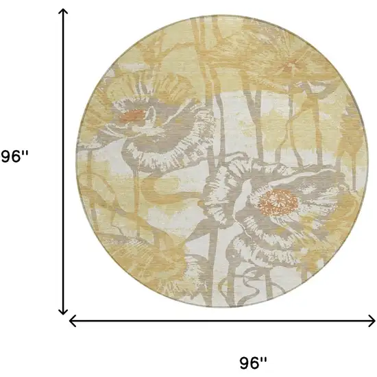 8' Wheat And Gold Round Floral Washable Indoor Outdoor Area Rug Photo 7