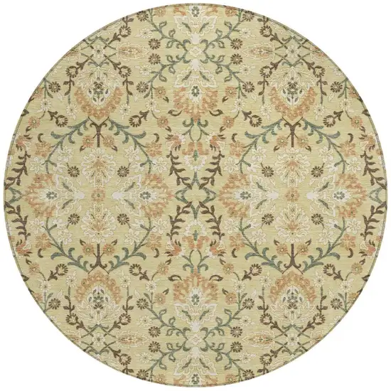 8' Wheat And Gold Round Geometric Washable Indoor Outdoor Area Rug Photo 3