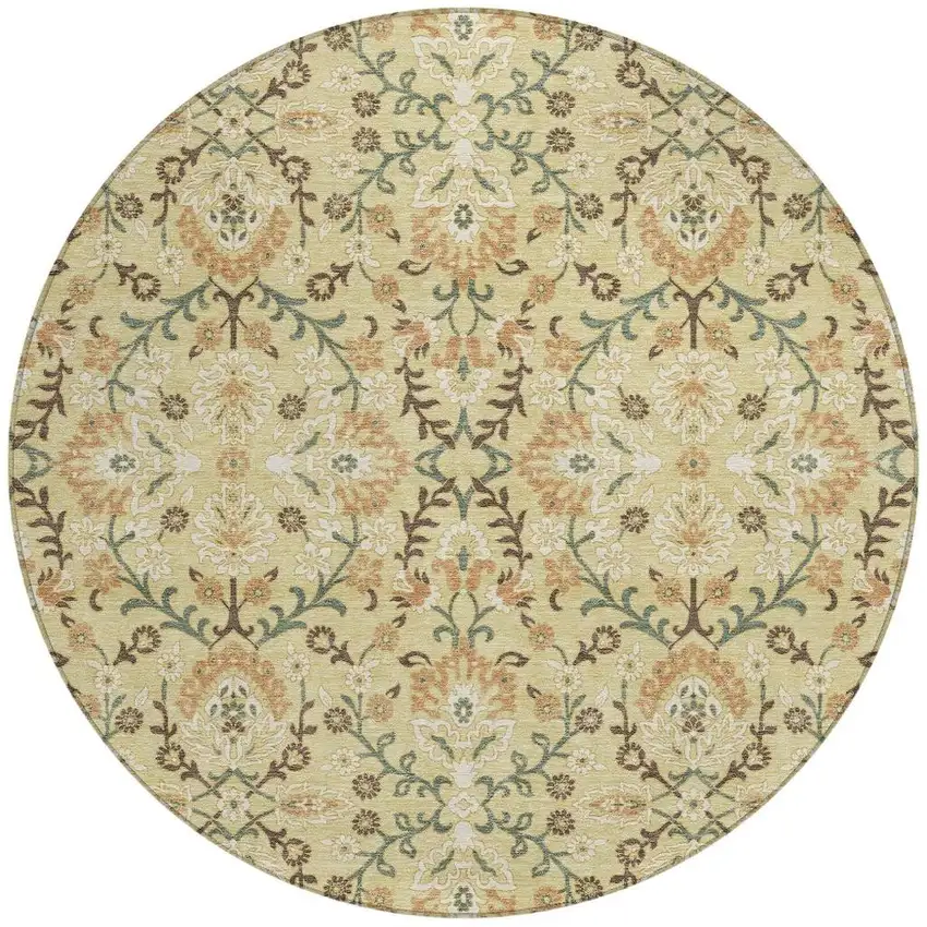 8' Wheat And Gold Round Geometric Washable Indoor Outdoor Area Rug Photo 3