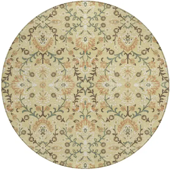 8' Wheat And Gold Round Geometric Washable Indoor Outdoor Area Rug Photo 1