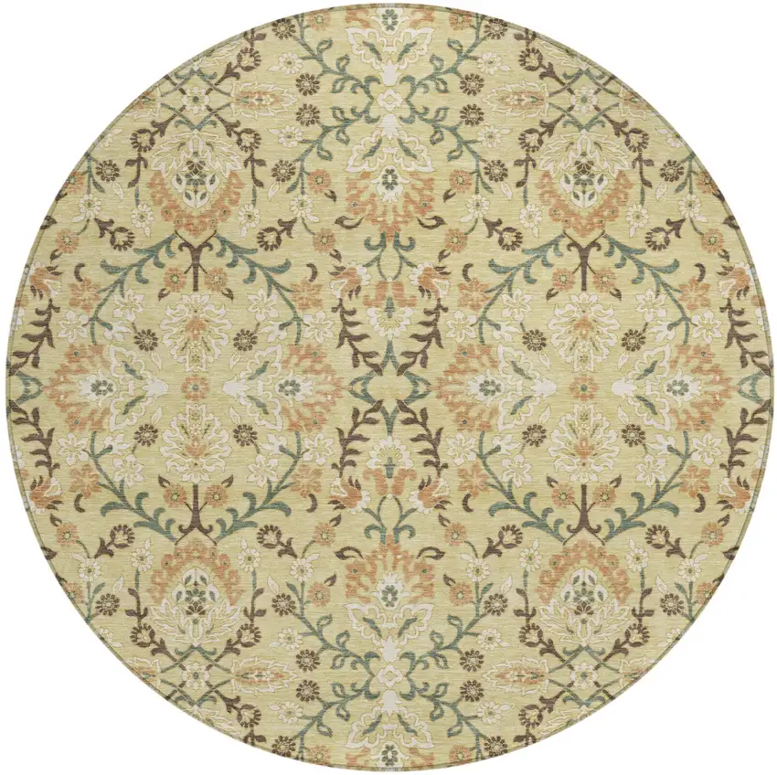 8' Wheat And Gold Round Geometric Washable Indoor Outdoor Area Rug Photo 1