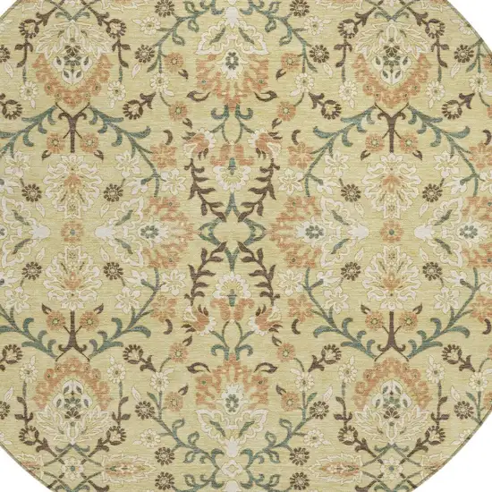 8' Wheat And Gold Round Geometric Washable Indoor Outdoor Area Rug Photo 2