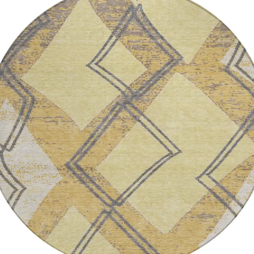 8' Wheat And Gold Round Geometric Washable Indoor Outdoor Area Rug Photo 3