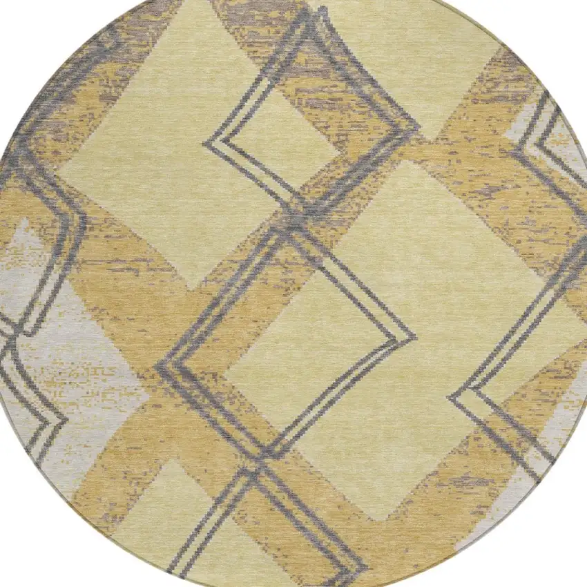 8' Wheat And Gold Round Geometric Washable Indoor Outdoor Area Rug Photo 2