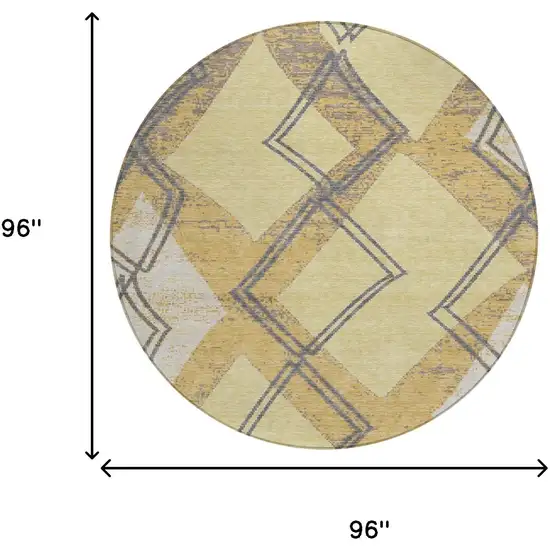 8' Wheat And Gold Round Geometric Washable Indoor Outdoor Area Rug Photo 6