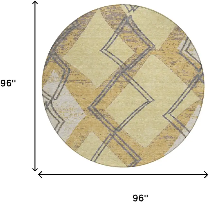 8' Wheat And Gold Round Geometric Washable Indoor Outdoor Area Rug Photo 6