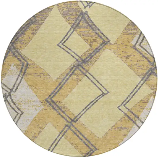 8' Wheat And Gold Round Geometric Washable Indoor Outdoor Area Rug Photo 1