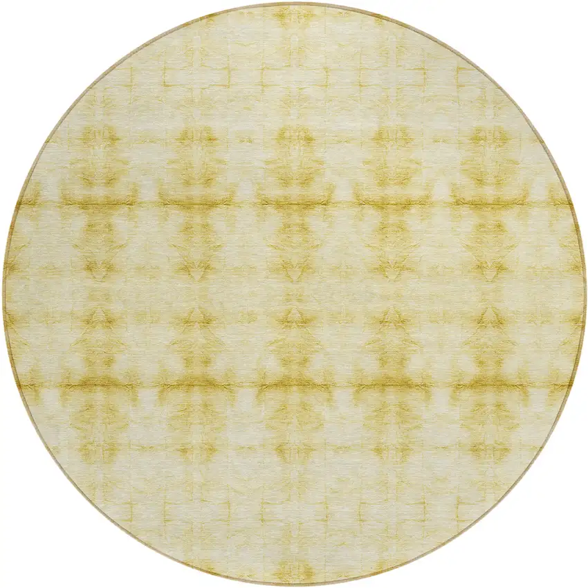 8' Wheat And Gold Round Geometric Washable Indoor Outdoor Area Rug Photo 2