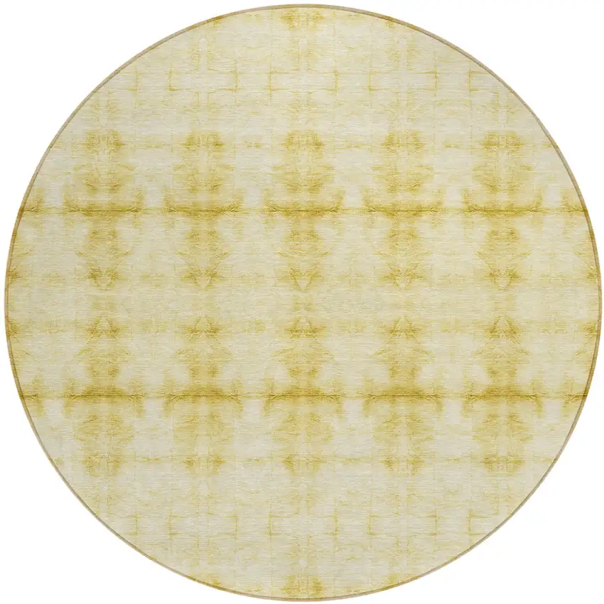 8' Wheat And Gold Round Geometric Washable Indoor Outdoor Area Rug Photo 2