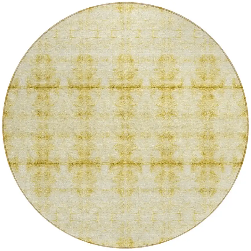 8' Wheat And Gold Round Geometric Washable Indoor Outdoor Area Rug Photo 5