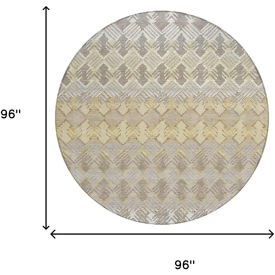 8' Wheat And Gold Round Striped Washable Indoor Outdoor Area Rug Photo 5