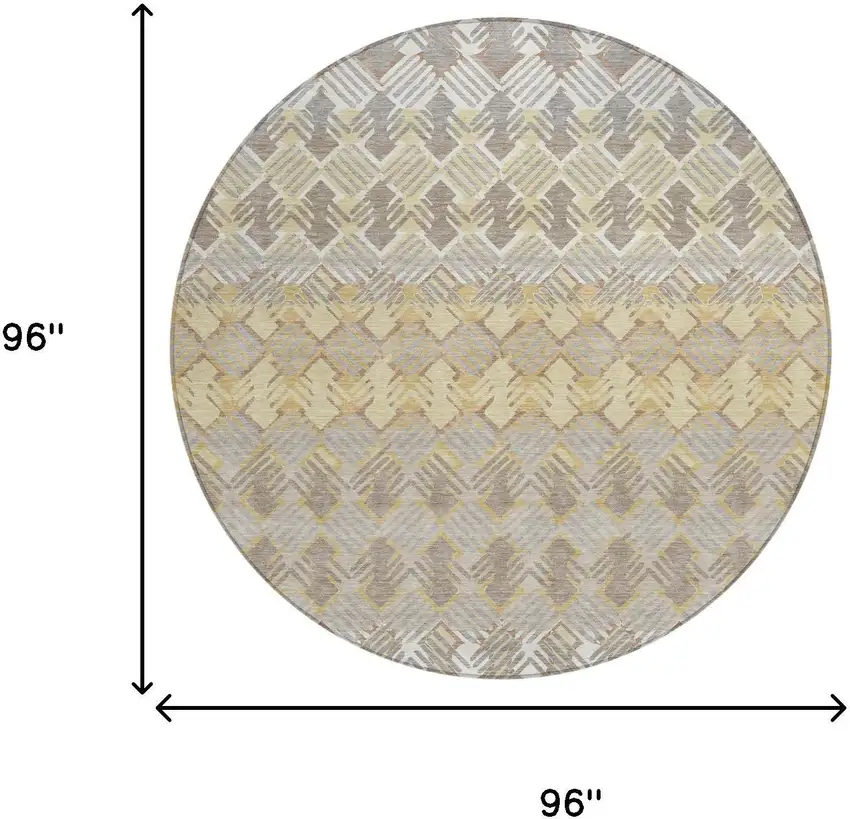 8' Wheat And Gold Round Striped Washable Indoor Outdoor Area Rug Photo 5
