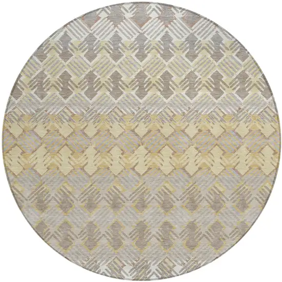 8' Wheat And Gold Round Striped Washable Indoor Outdoor Area Rug Photo 2