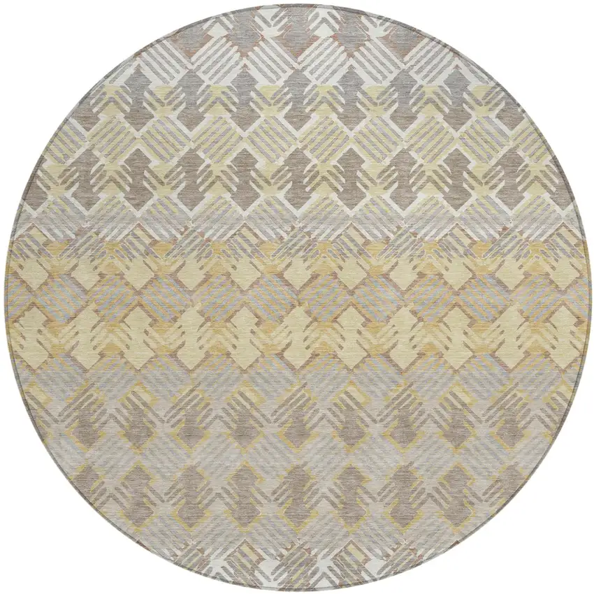8' Wheat And Gold Round Striped Washable Indoor Outdoor Area Rug Photo 2