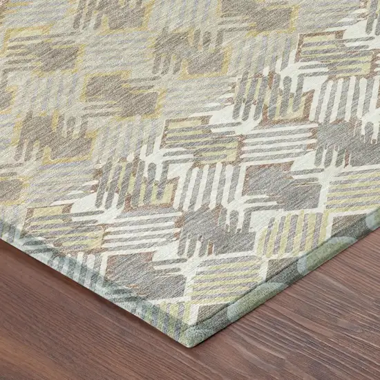 8' Wheat And Gold Round Striped Washable Indoor Outdoor Area Rug Photo 3