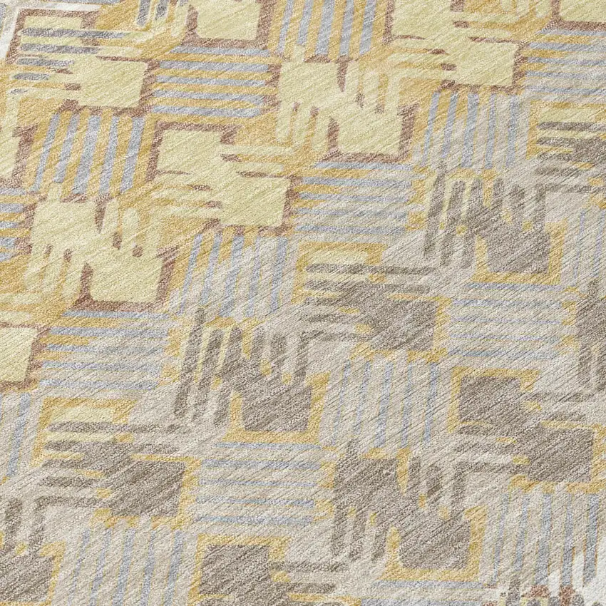 8' Wheat And Gold Round Striped Washable Indoor Outdoor Area Rug Photo 4