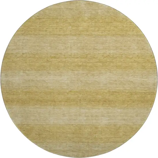 8' Wheat And Gold Striped Washable Round Rug With UV Protection Photo 1