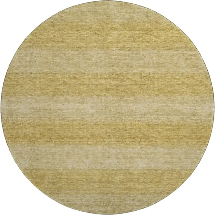 8' Wheat And Gold Striped Washable Round Rug With UV Protection Photo 1